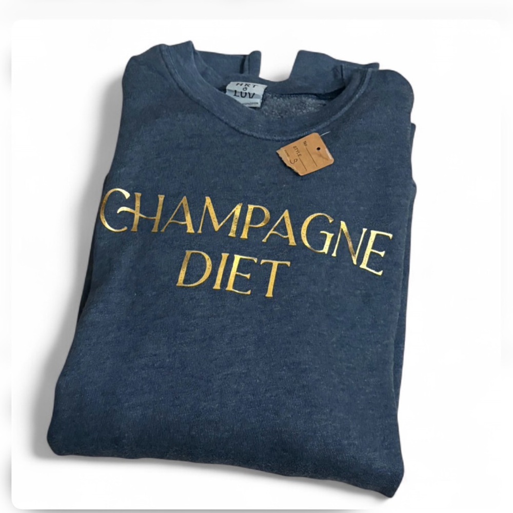 NWT Blue Sweatshirt with Gold 'Champagne Diet' Print S - Picture 1 of 5